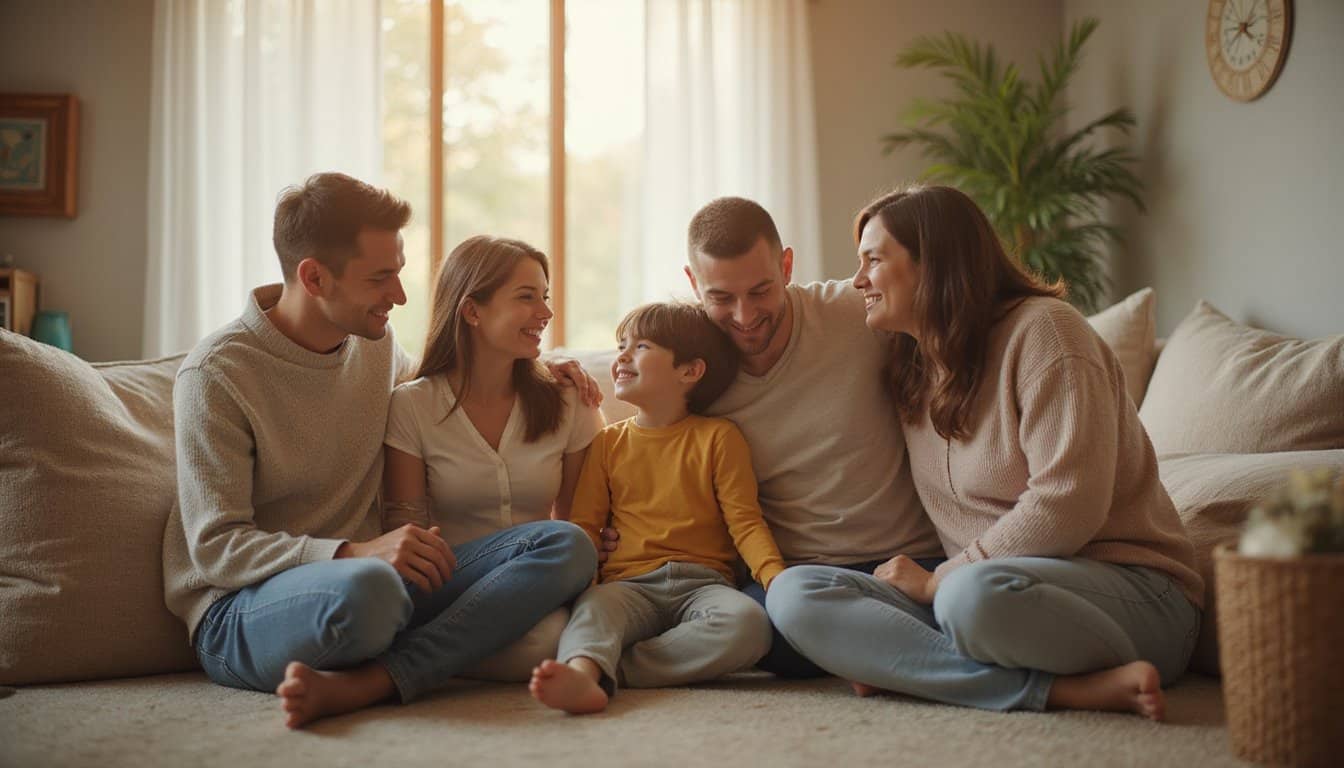 A happy family sitting together